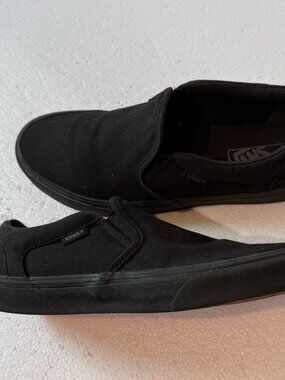 Vans Men's Asher Slip On Double Black Canvas Casual Skate Shoes Size 10